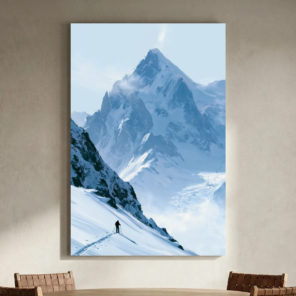 Backcountry Skier Alpine Peak Landscape - Minimalist Winter Mountain Wall Art
