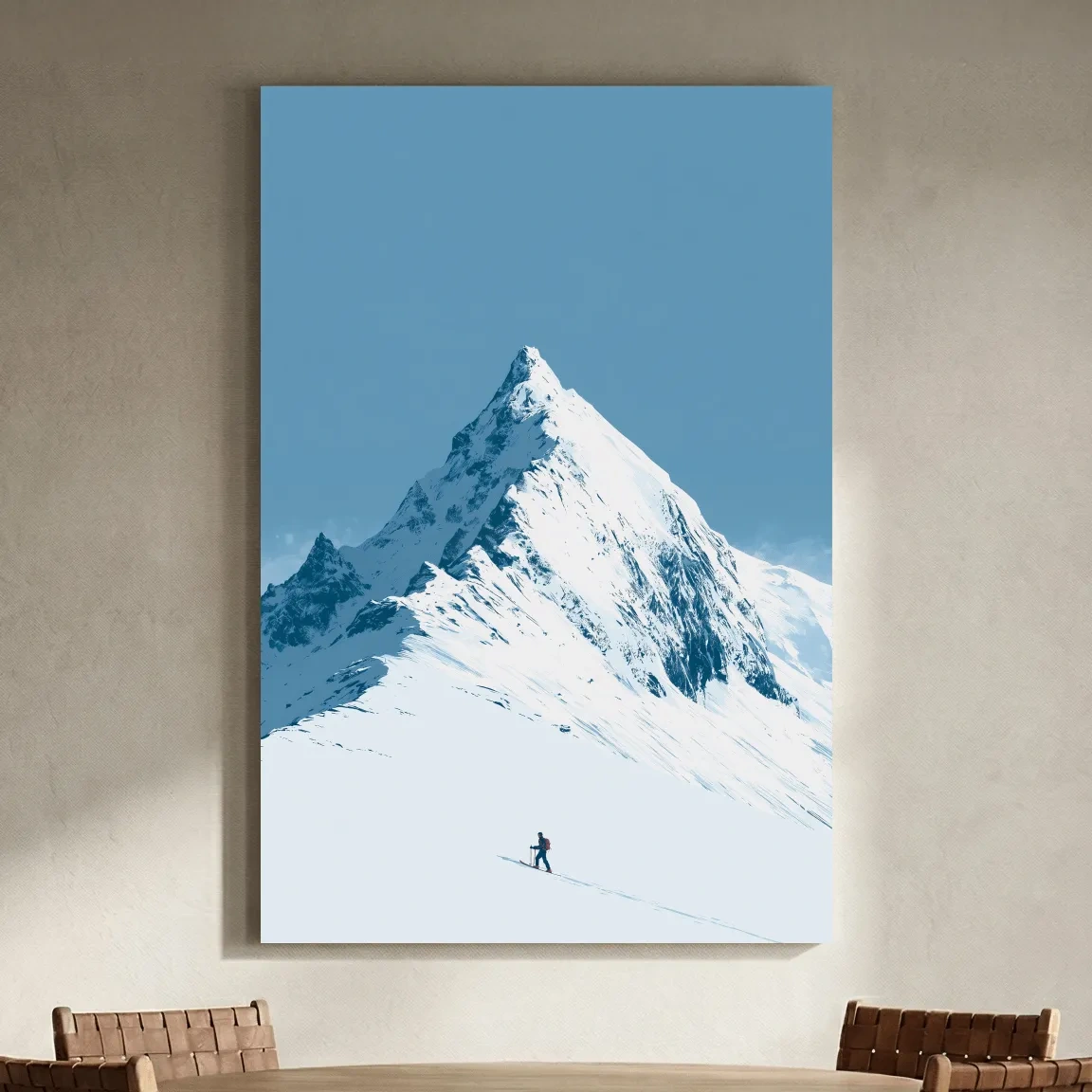 Snowy Alpine Peak Backcountry Skier - Minimalist Mountain Wall Art