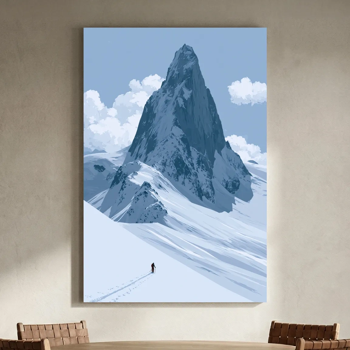 Backcountry Alpine Skier Illustration - Minimalist Mountain Landscape Wall Art