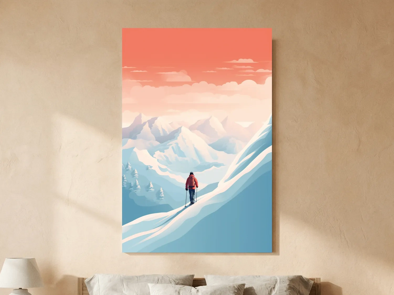 Backcountry Skier In Alpine Sunset - Minimalist Winter Mountains Wall Art