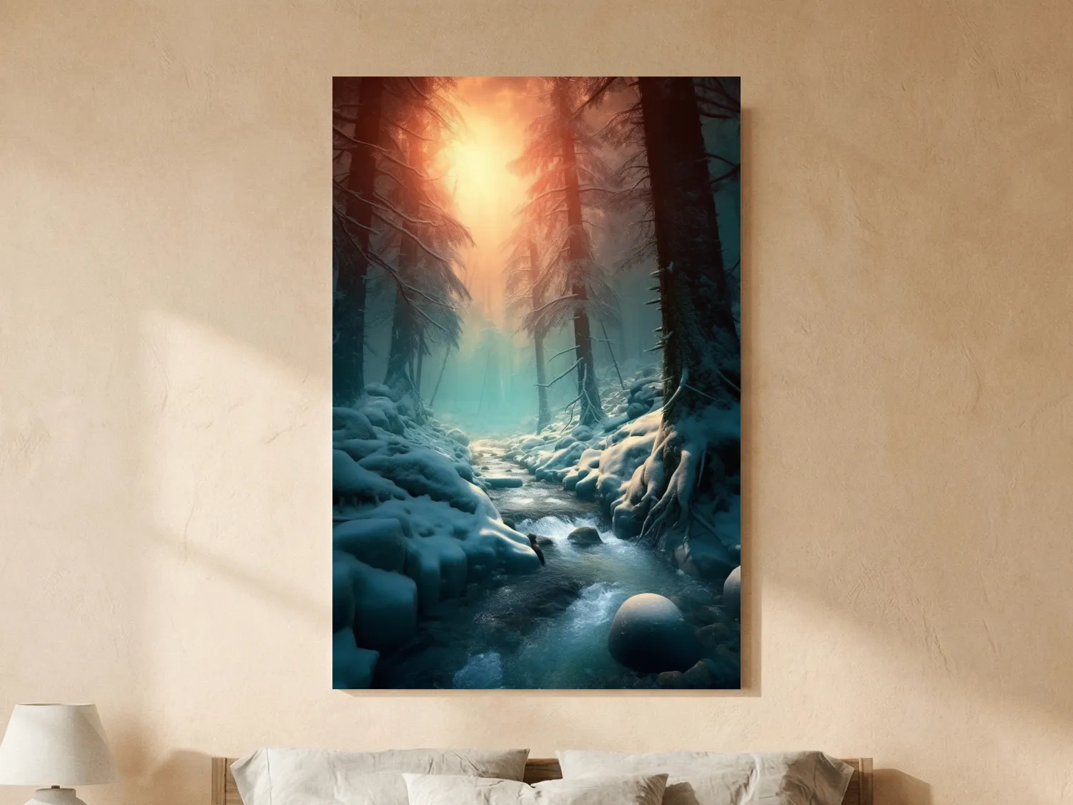 Misty Winter Forest Stream At Sunrise - Photographic Landscape Wall Art
