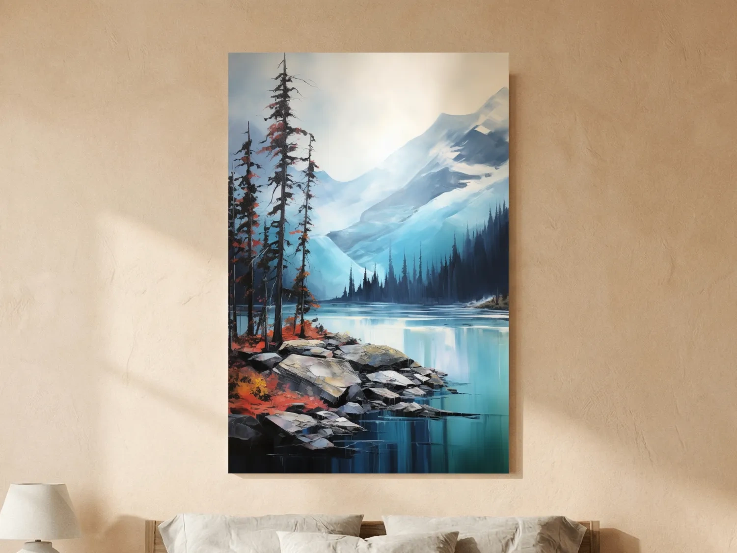 Turquoise Alpine Lake And Mountain Watercolor - Serene Forest Wall Art