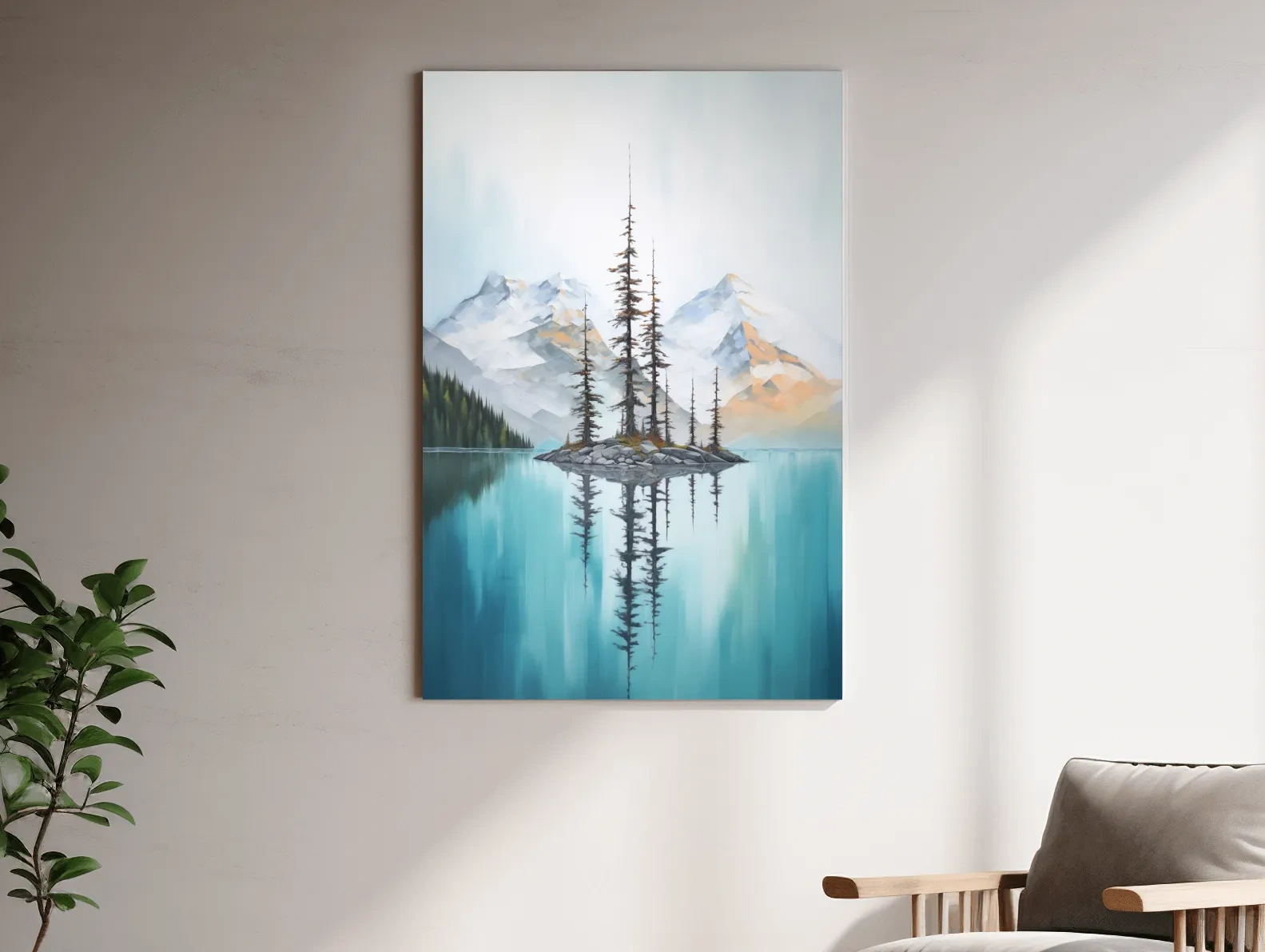 Turquoise Alpine Lake Island Pines - Serene Mountain Landscape Wall Art