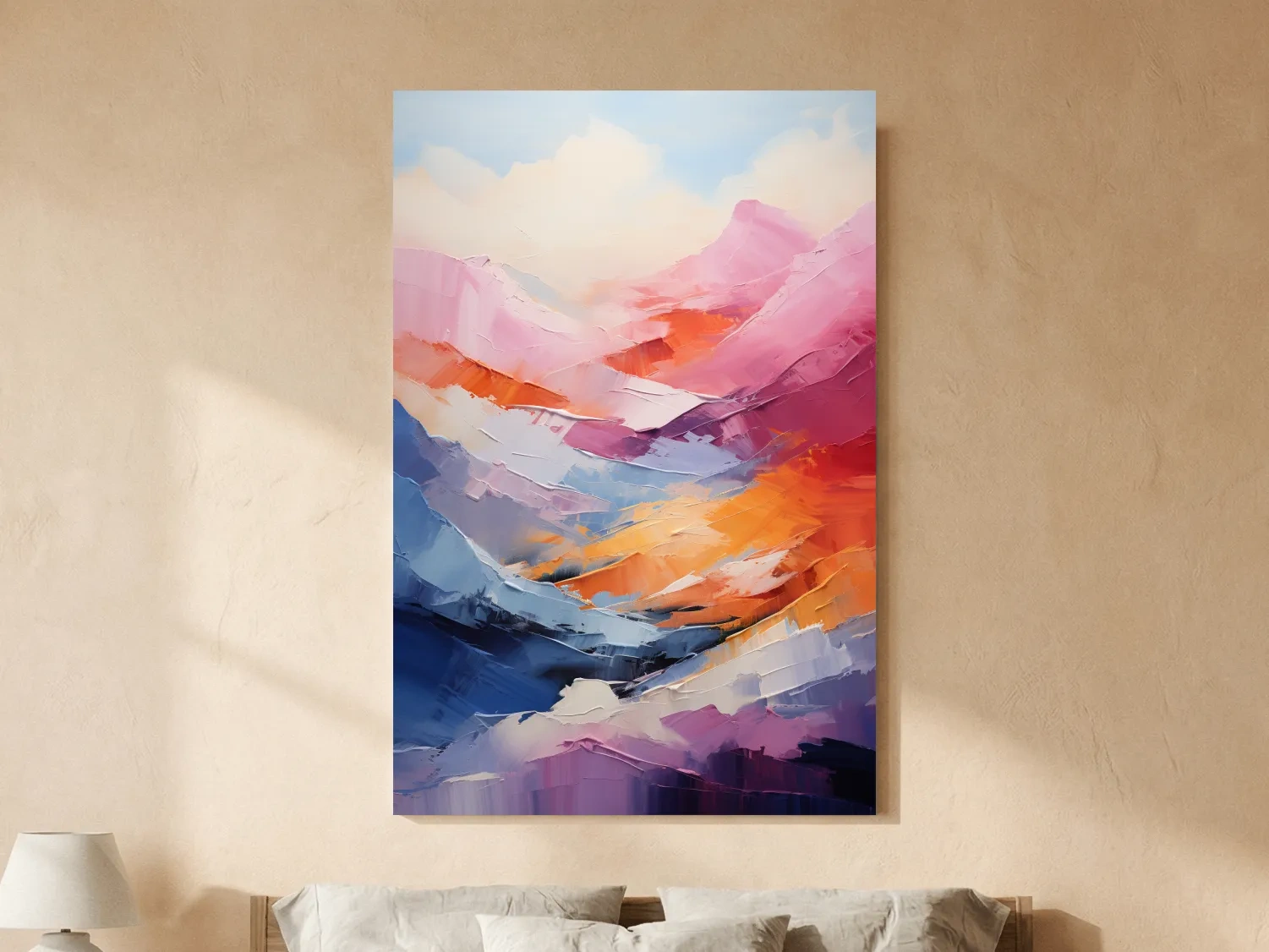 Vibrant Abstract Mountain Landscape Painting - Colorful Impasto Texture Wall Art