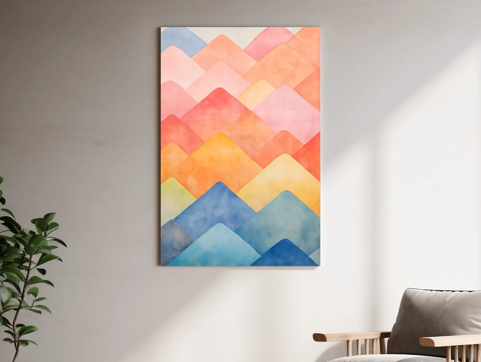 Bright colourful pastel shapes, abstract mountain patterns