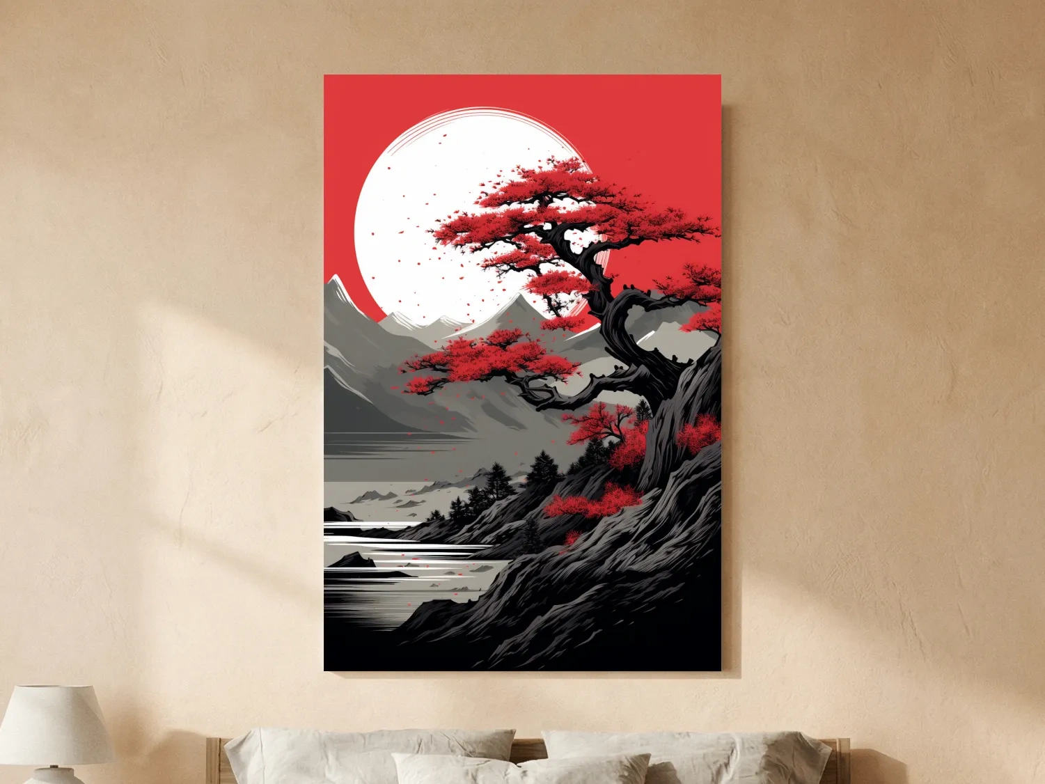 Japanese Ink Landscape With Bonsai Tree - Zen Mountain Wall Art