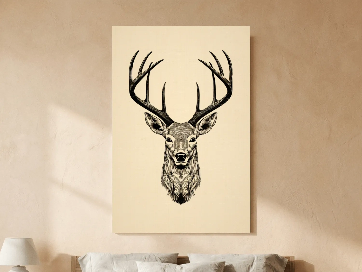 Vintage Deer Head Line Drawing Artwork - Minimalist Wildlife Tattoo Wall Art