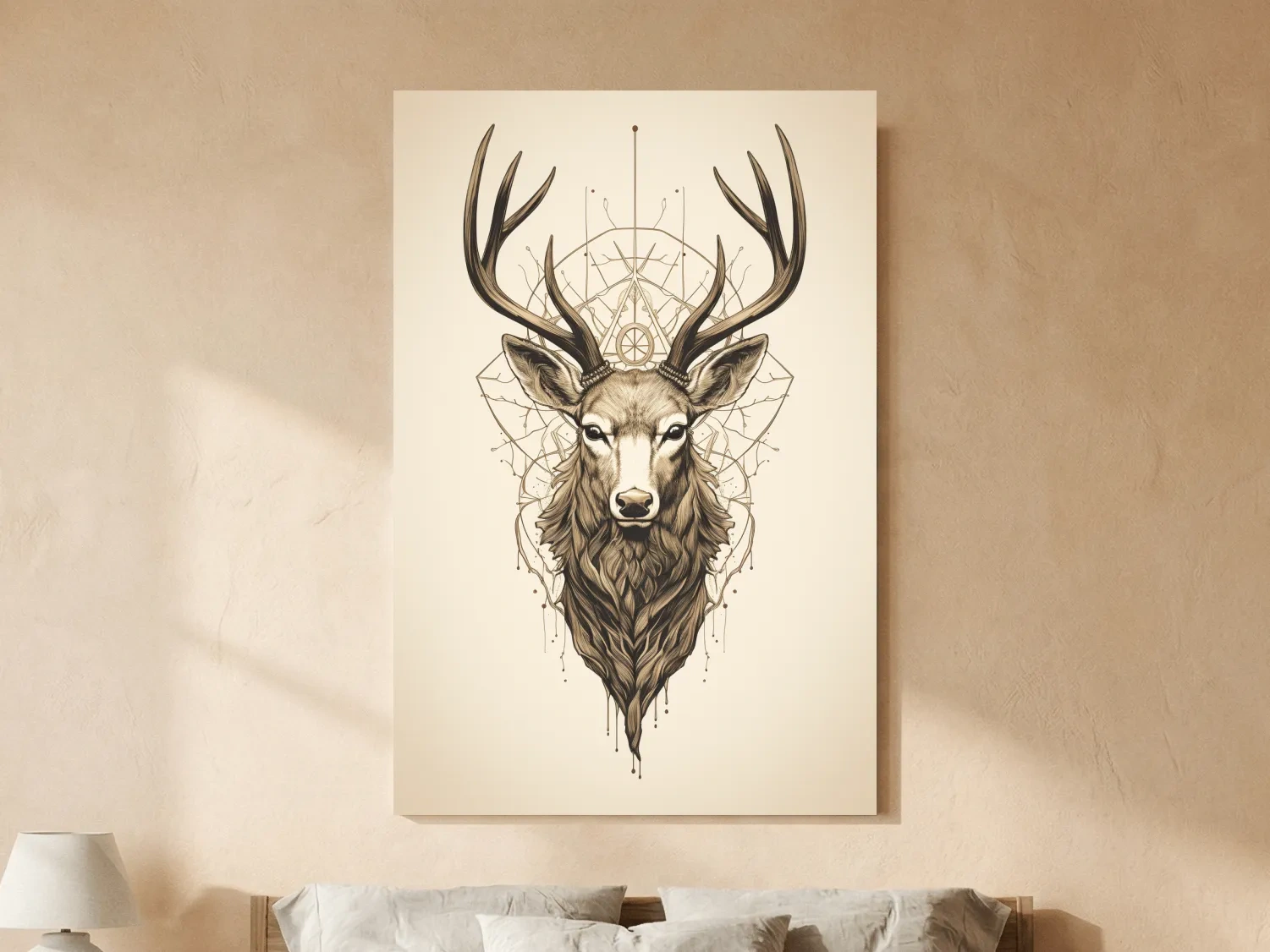 Ornate Stag Head Line Art - Minimalist Tattoo Style Wildlife Wall Art