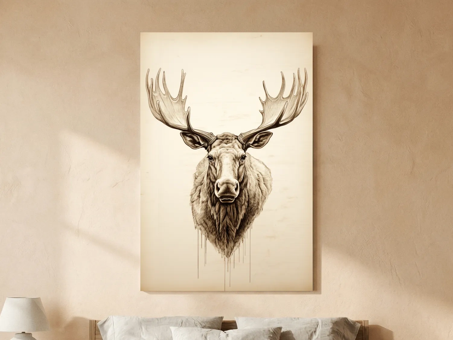 Rustic Moose Head Sketch Illustration - Vintage Sepia Wildlife Wall Art