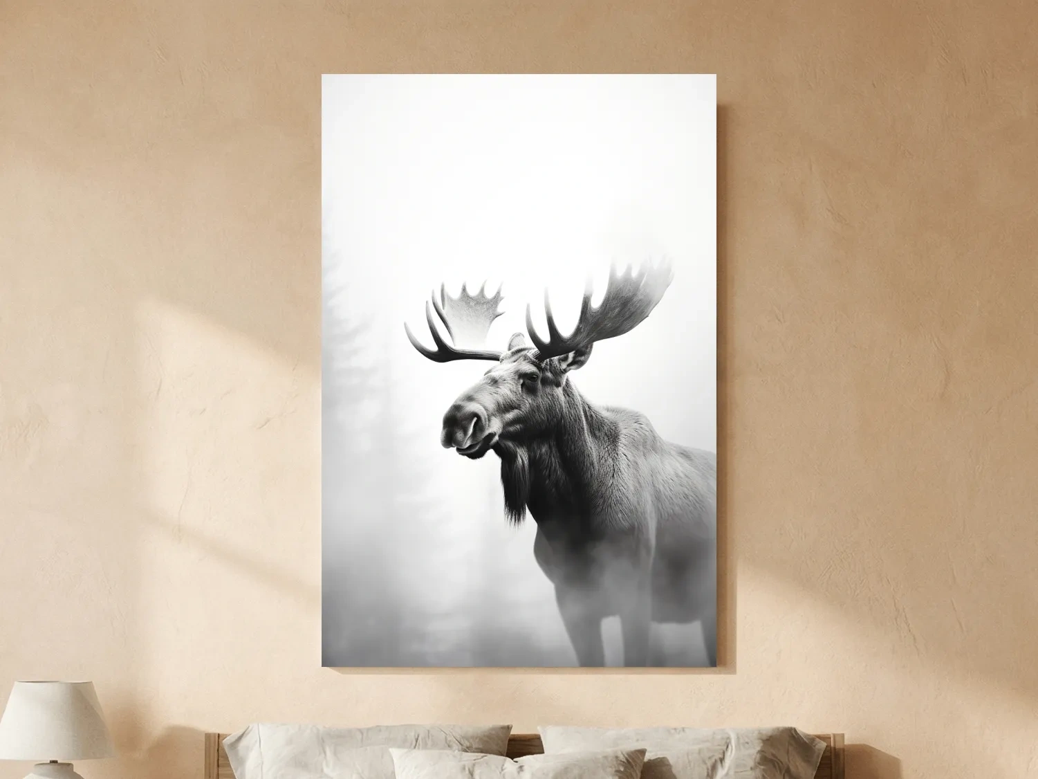 Moody Black And White Moose Portrait - Misty Wildlife Photography Artwork