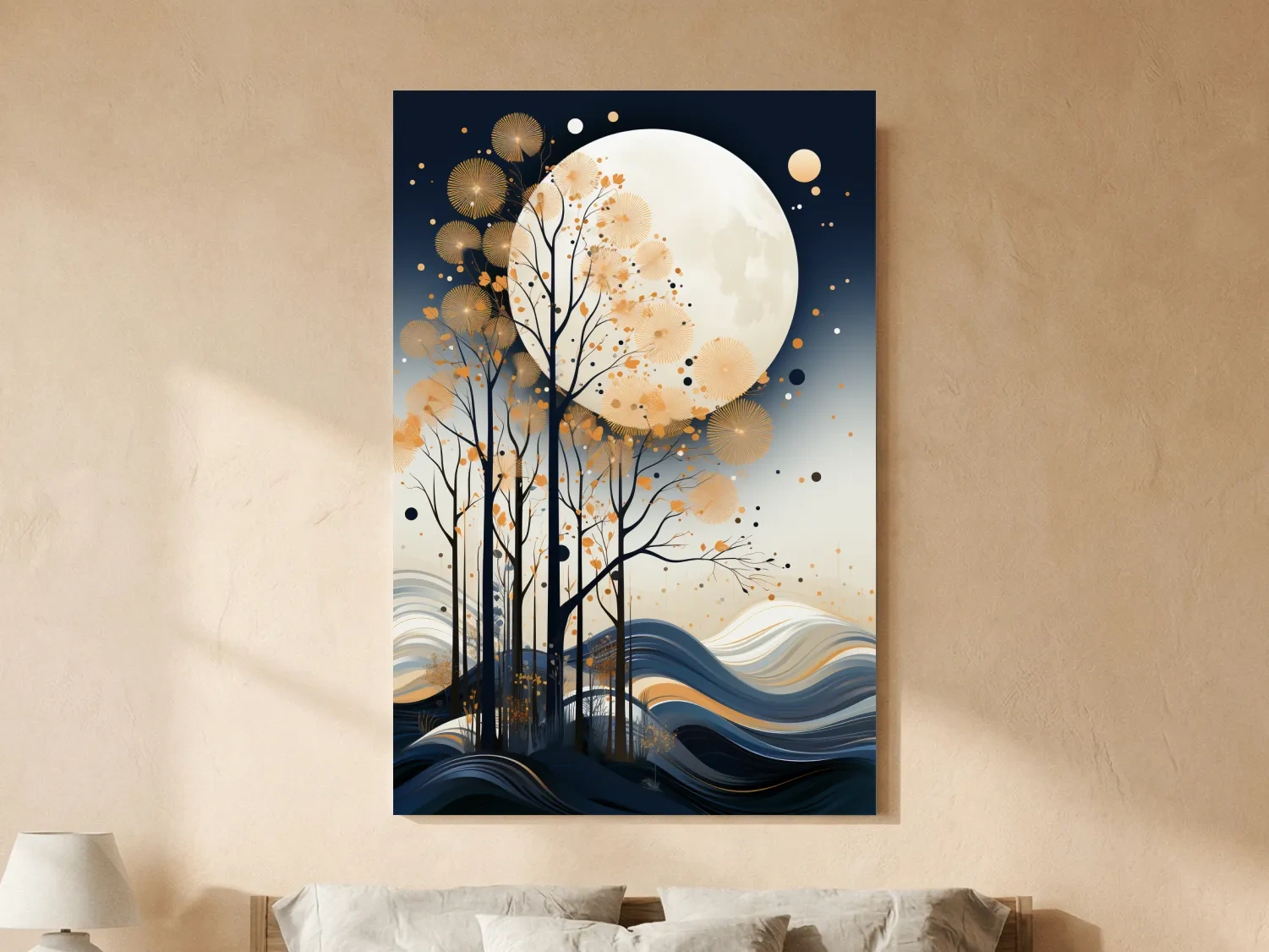 Abstract Moonlit Forest Silhouette - Elegant Boho Landscape Wall Art