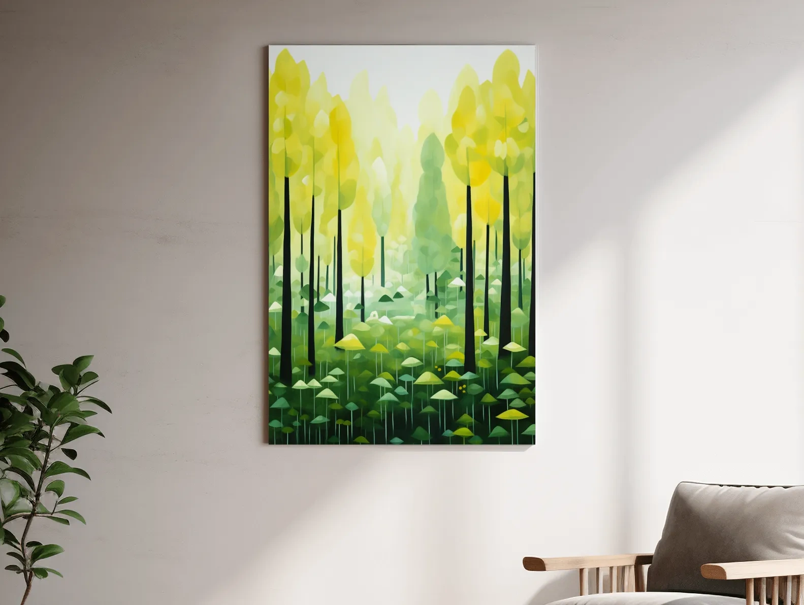 Sunlit Abstract Forest Canopy Painting - Storybook Woodland Wall Art