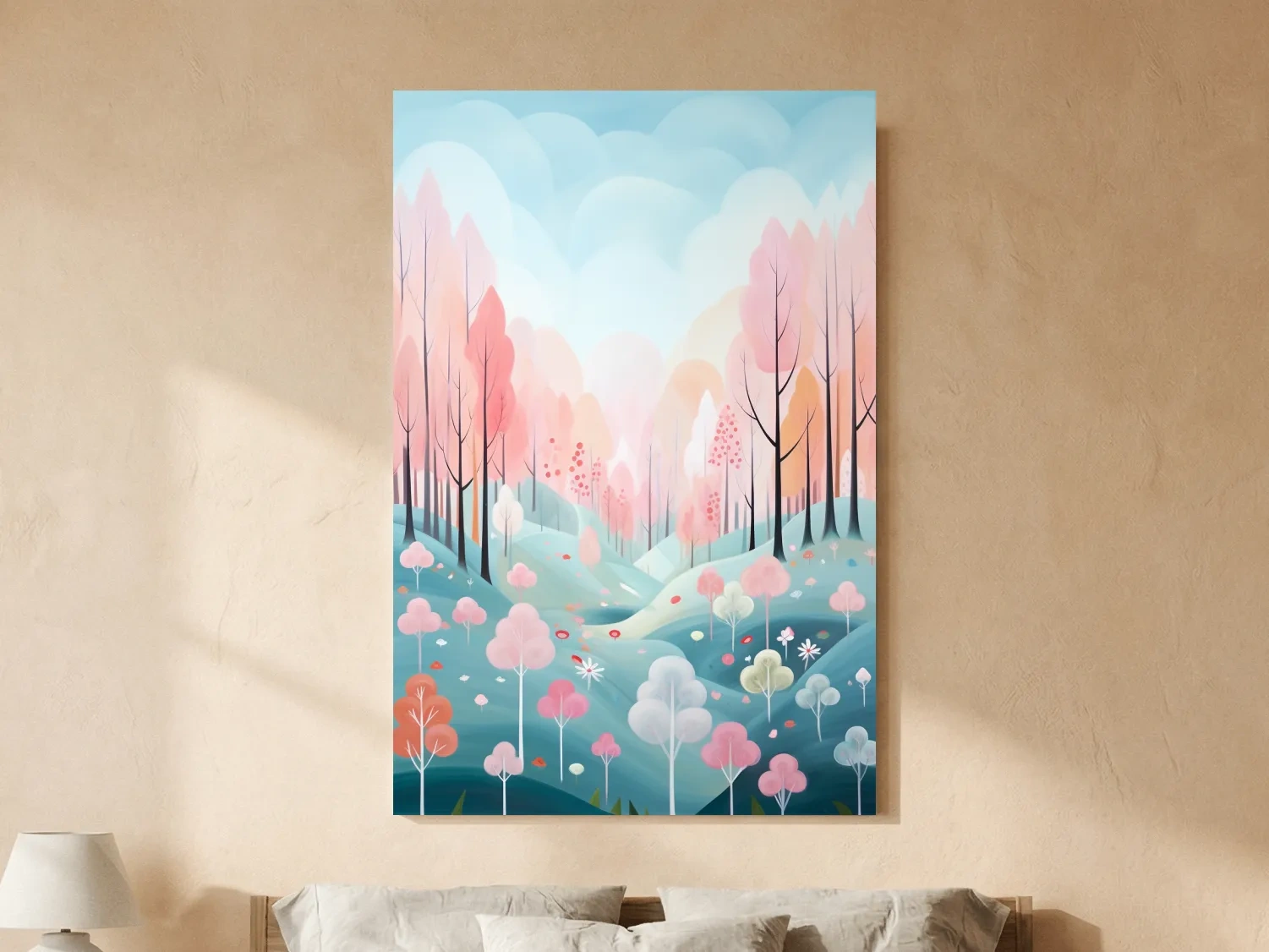 Whimsical Pastel Spring Forest Landscape - Dreamy Nature Wall Art