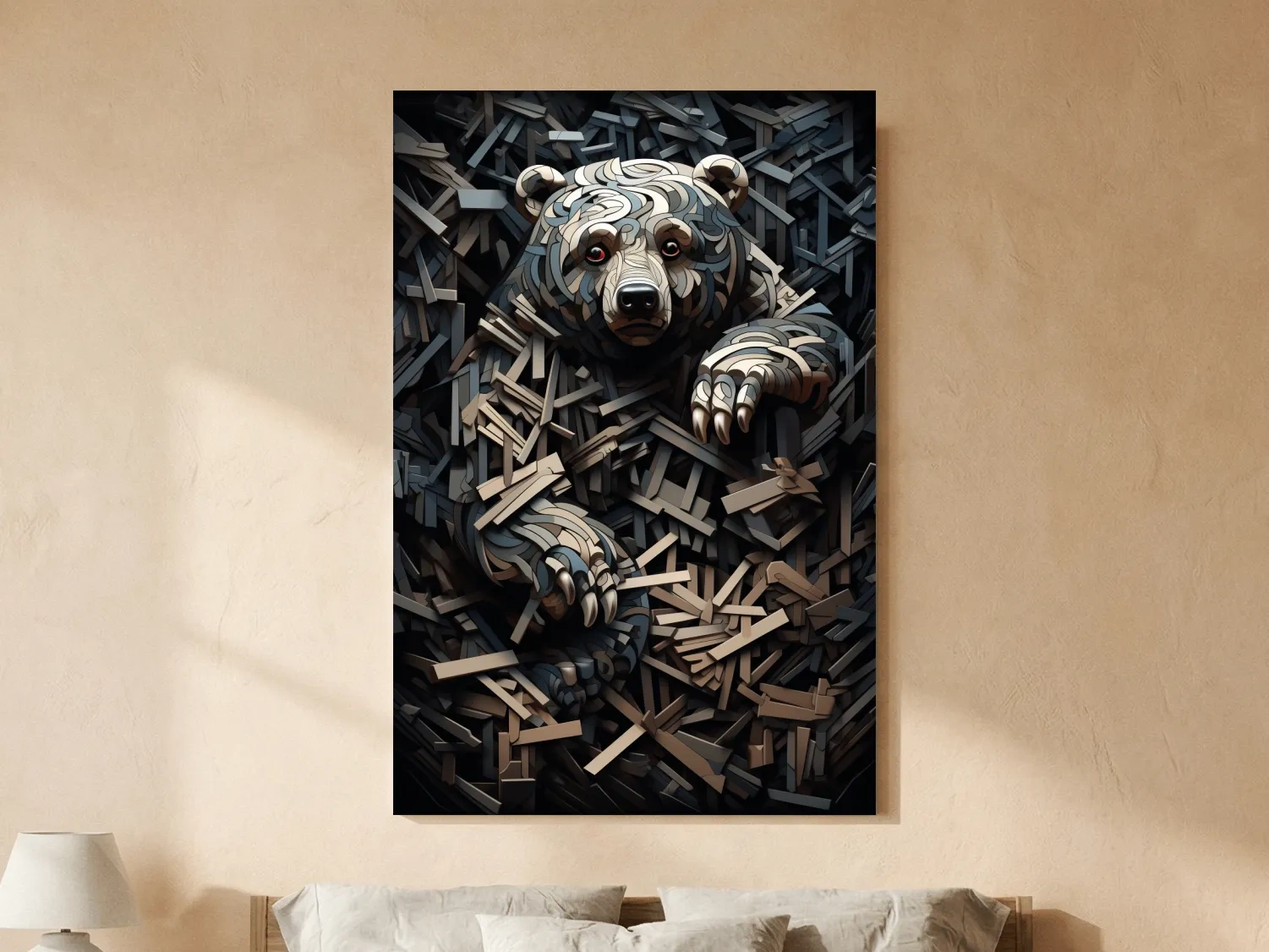 Deconstructed Hidden Grizzly Bear - 3D Abstract Wildlife Wall Art