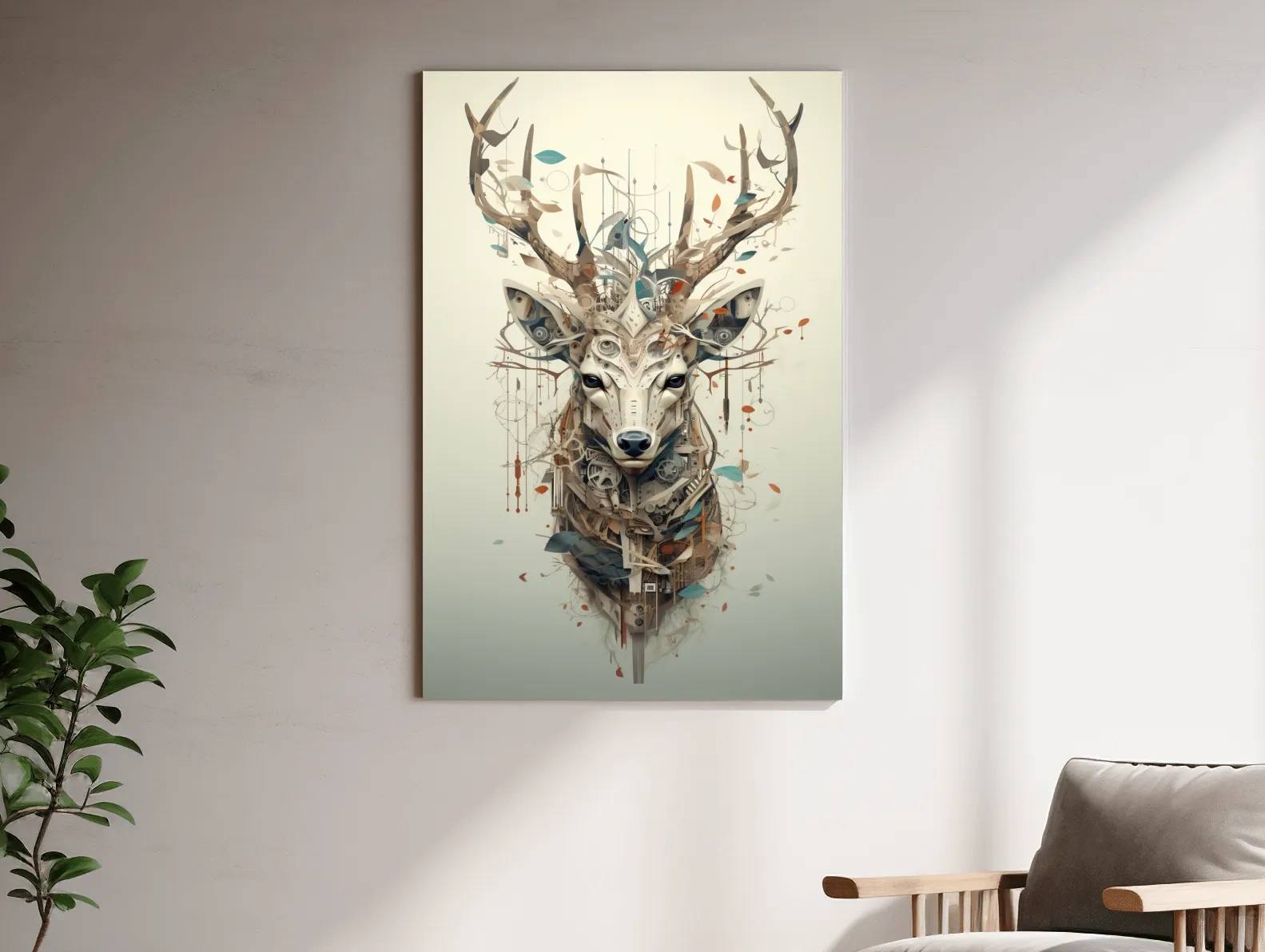 MC Escher style deer head collage art