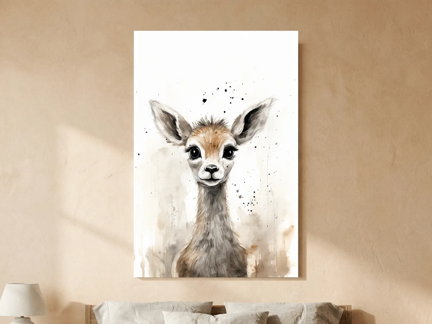Cute Baby Deer Watercolor Portrait - Whimsical Nursery Animal Wall Art