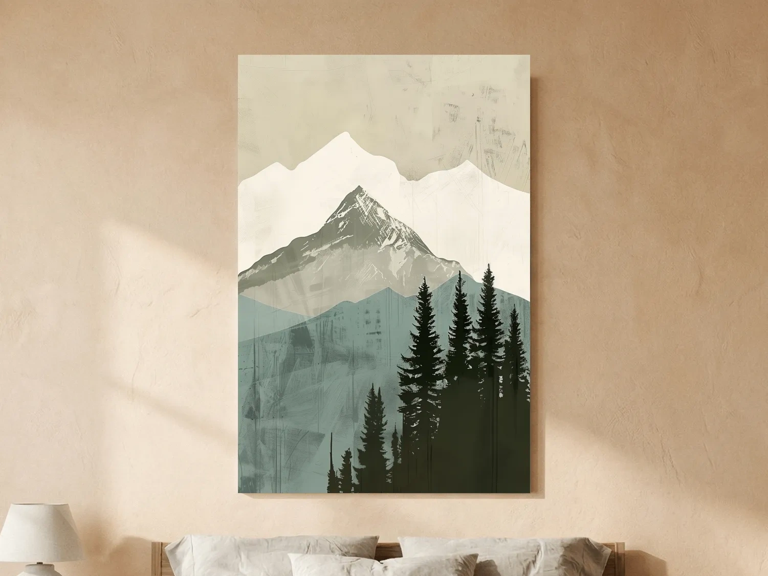Scandinavian Mountain Peak And Pine Forest Artwork - Minimalist Landscape Wall Art