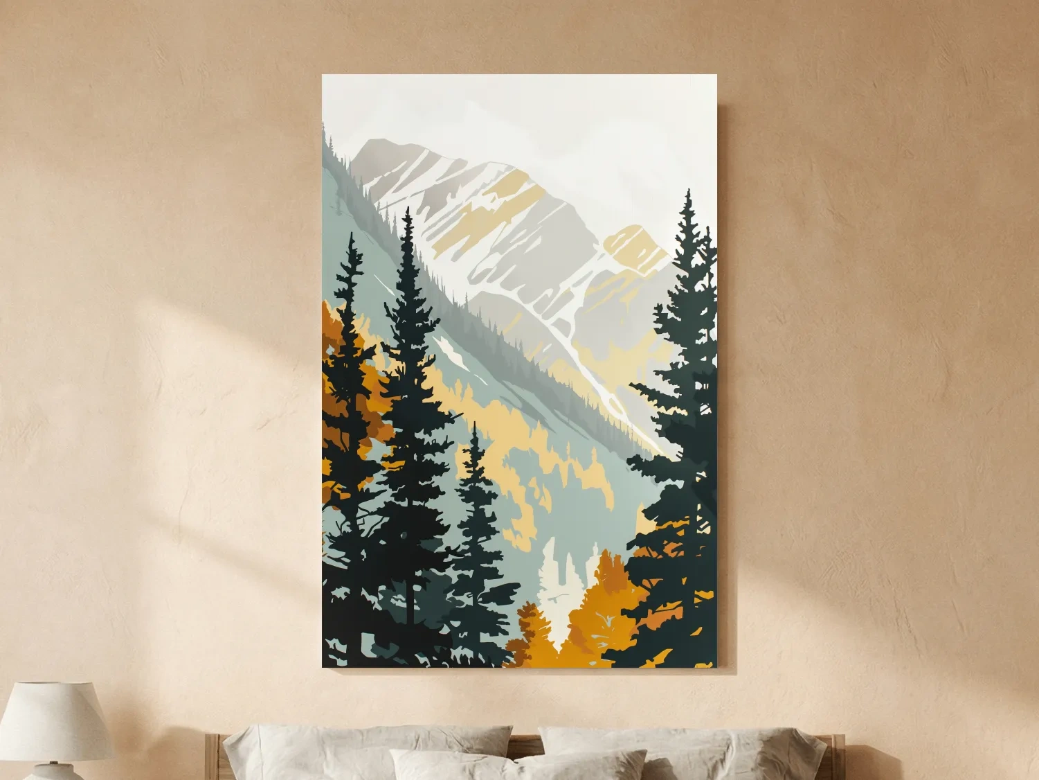 Minimalist Alpine Mountain & Pine Forest - Scandinavian Landscape Wall Art