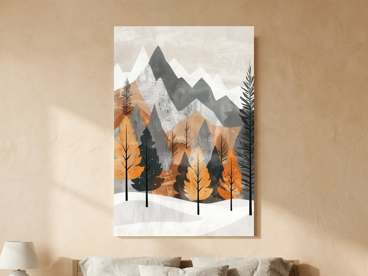 Scandinavian Autumn Mountain Forest Landscape - Minimalist Alpine Wall Art