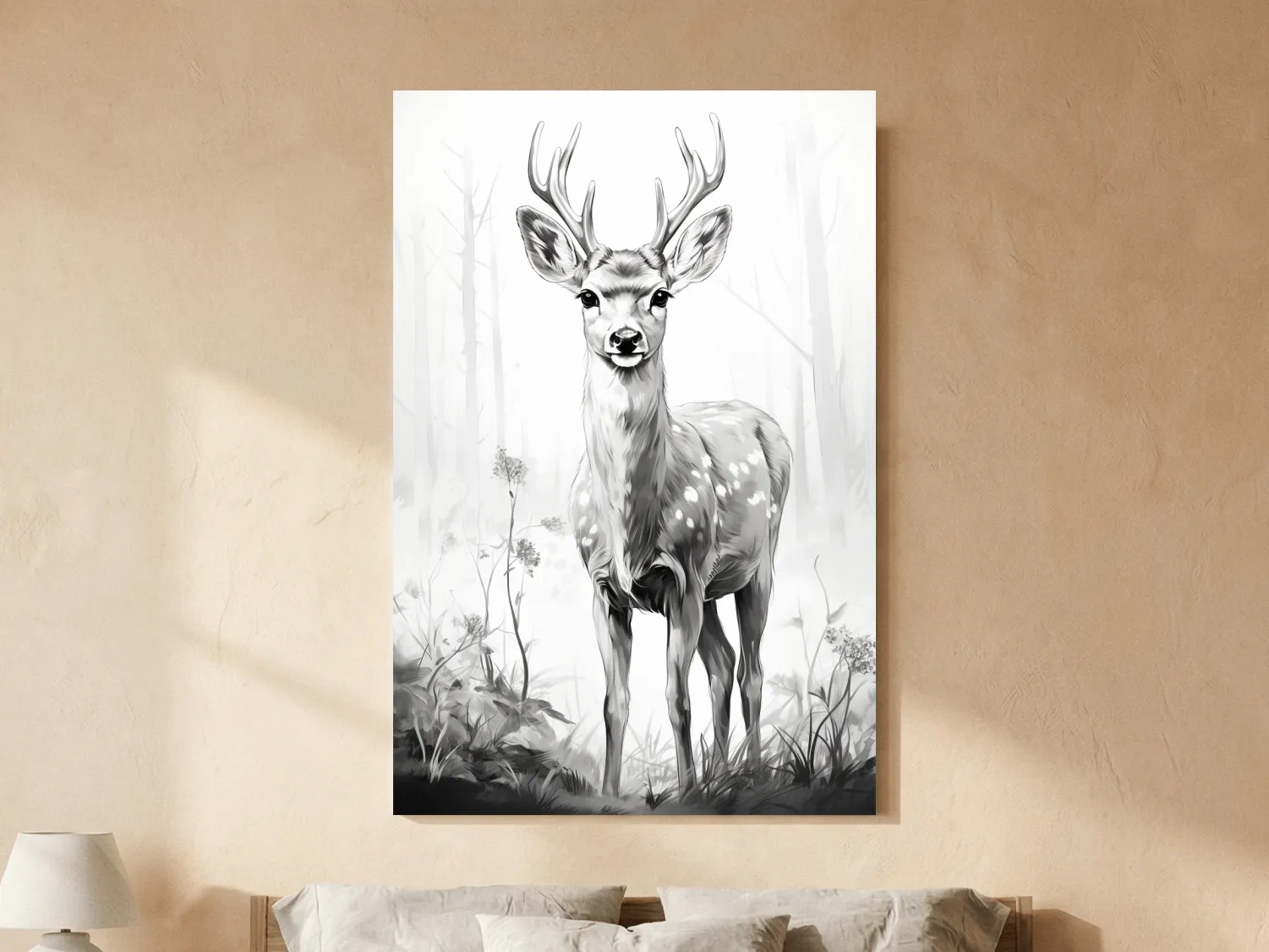 Minimalist Black And White Deer Sketch - Woodland Wildlife Wall Art