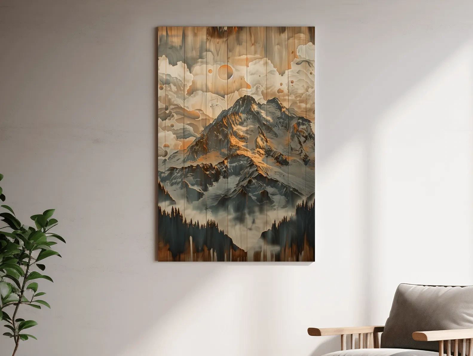 Rustic Glacier Mountain Range Artwork - Vintage Wood Grain Alpine Wall Art