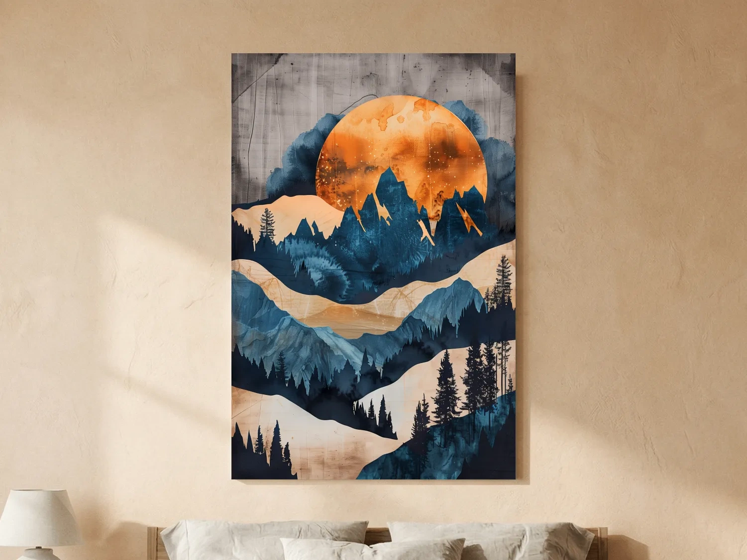 Moody Abstract Mountain Sunset - Forest Watercolor Wall Art