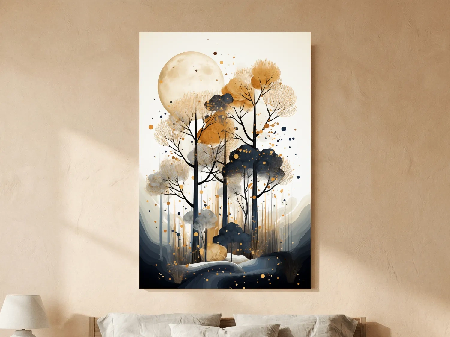 Surreal Chic Moonlit Boho Forest Illustration - Modern Botanical Wall Art