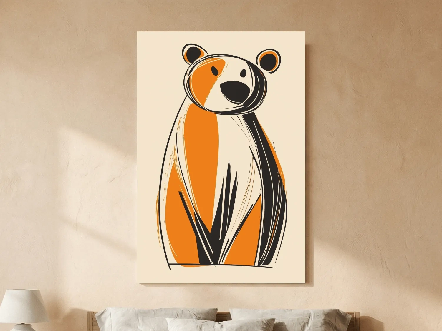 Mid-Century Modern Bear Caricature - Minimalist Wildlife Wall Art