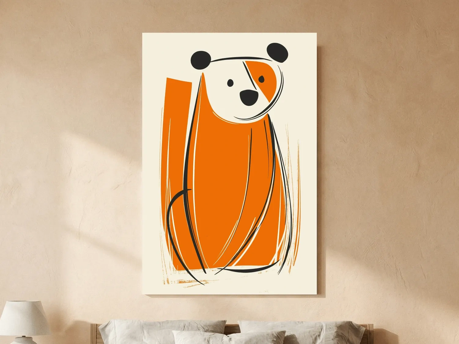 Minimalist Bear Caricature Illustration - Modern Nursery Wall Art