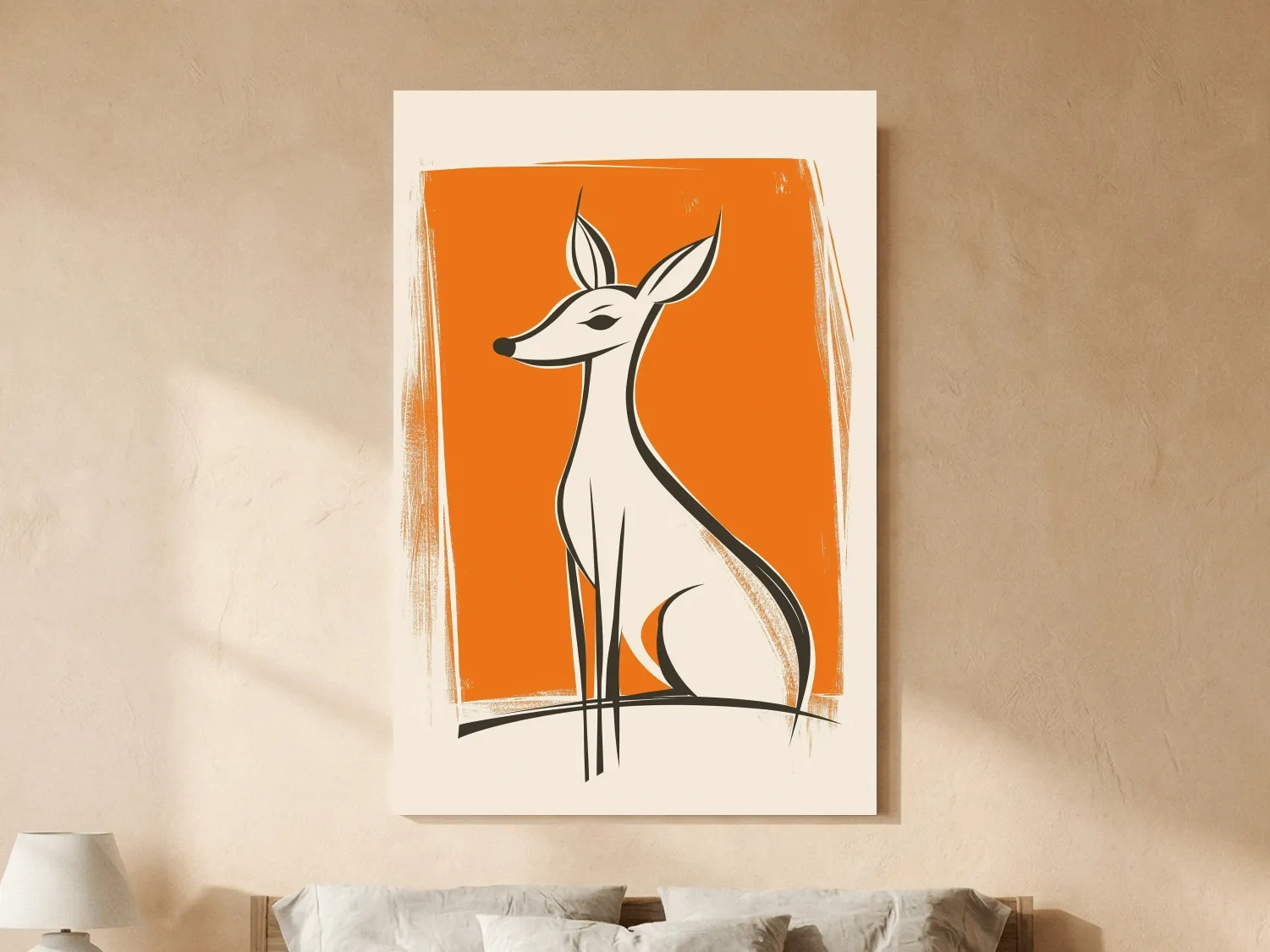 Stylized Deer Caricature Illustration - Mid Century Modern Wildlife Wall Art
