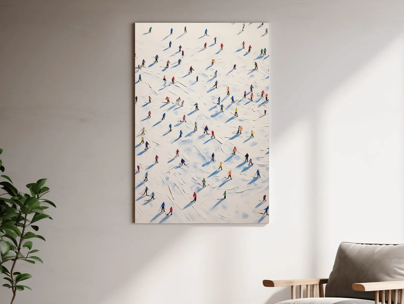 Colorful Skiers On Snowy Slopes - Modern Minimalist Winter Sports Wall Art