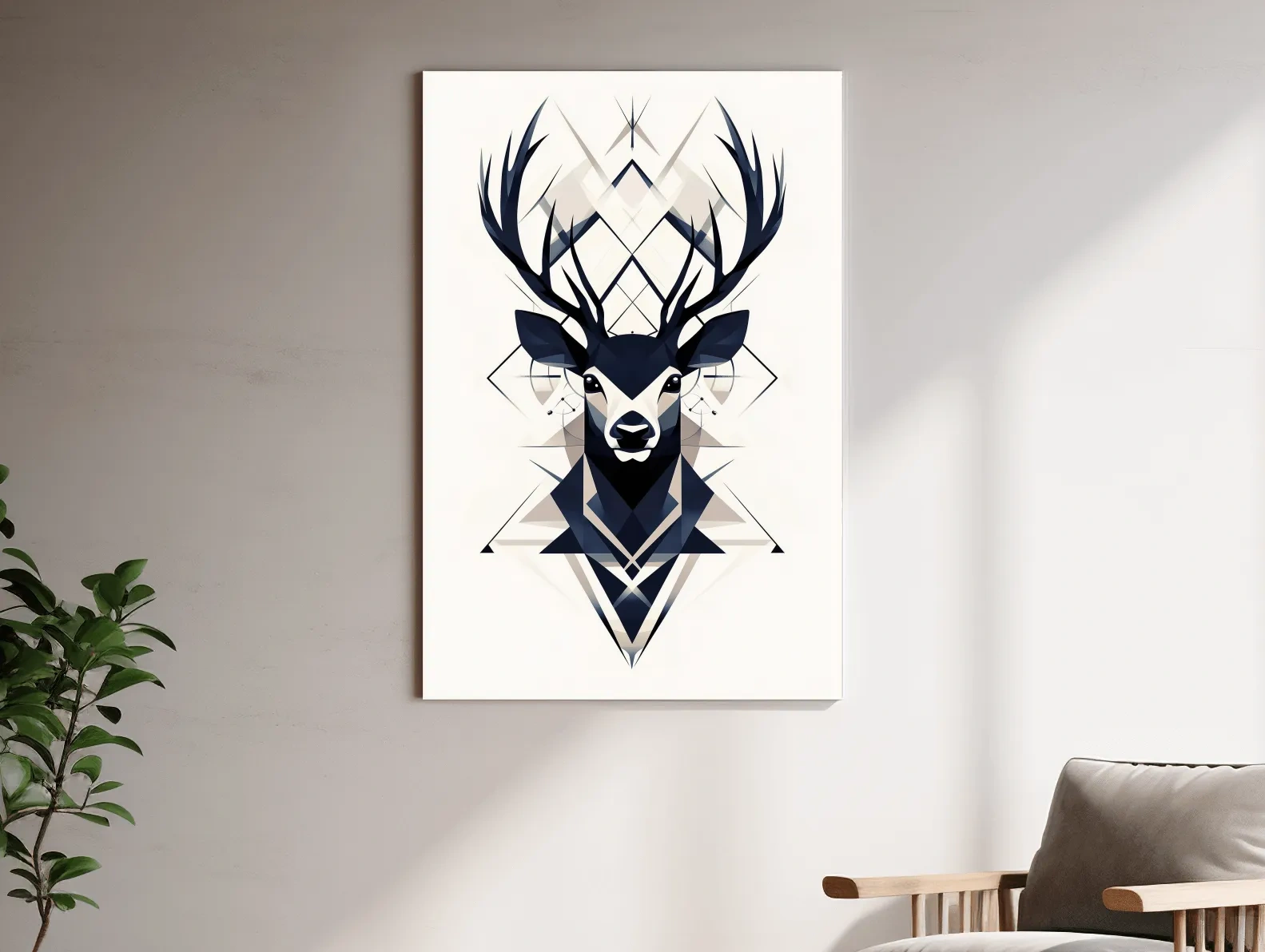 Geometric Stag Head Illustration - Tribal Style Wildlife Wall Art