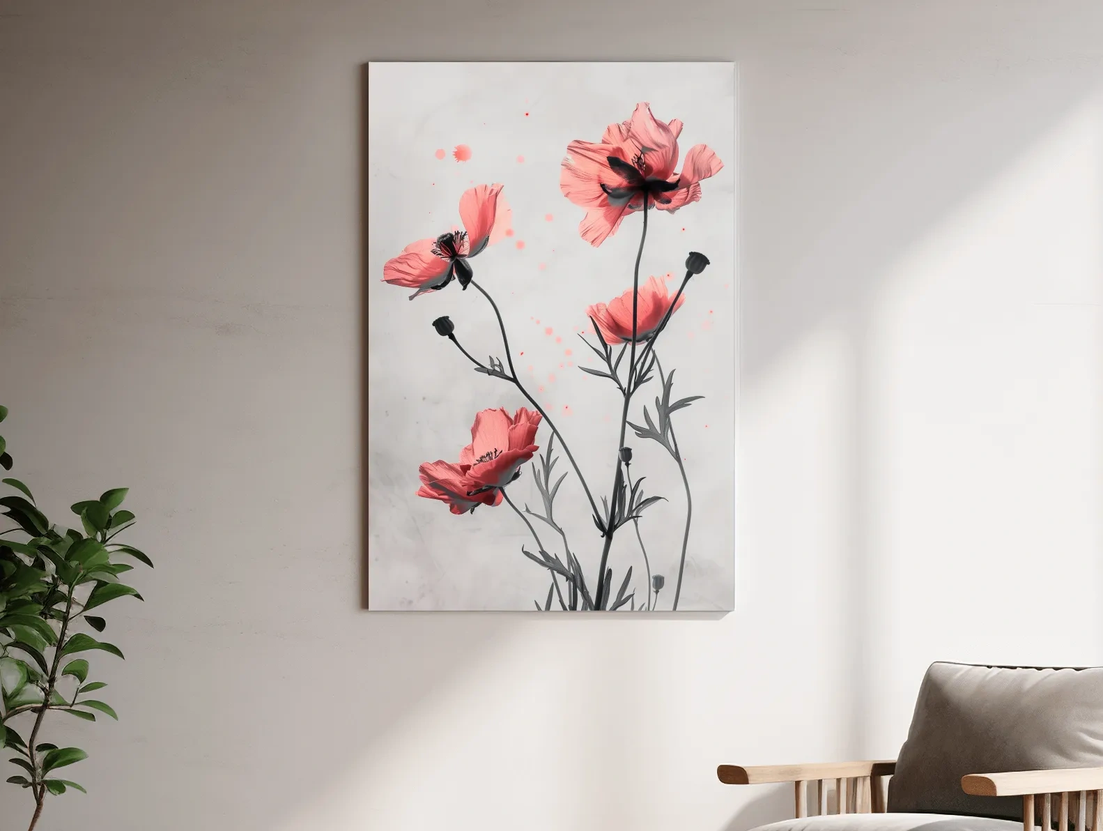 Poppy Flowers Watercolor Illustration - Minimalist Botanical Wall Art