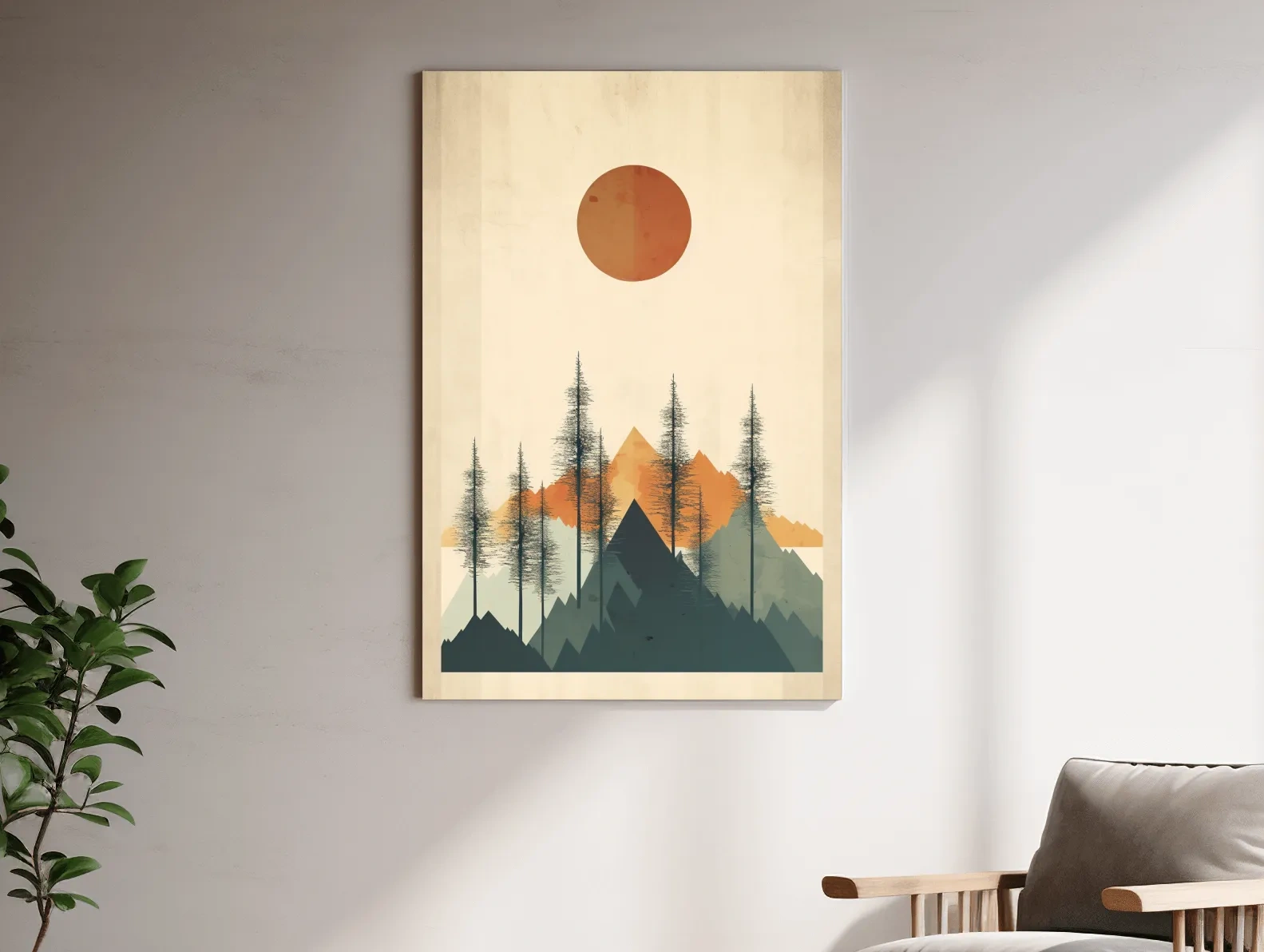 Minimalist Mountain Landscape Illustration - Modern Scandinavian Wall Art