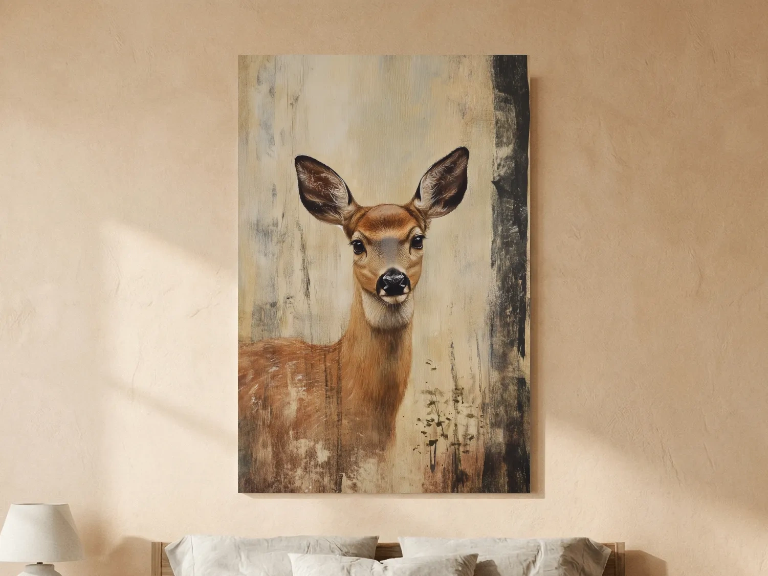 Rustic Whitetail Fawn Portrait Painting - Woodland Wildlife Wall Art