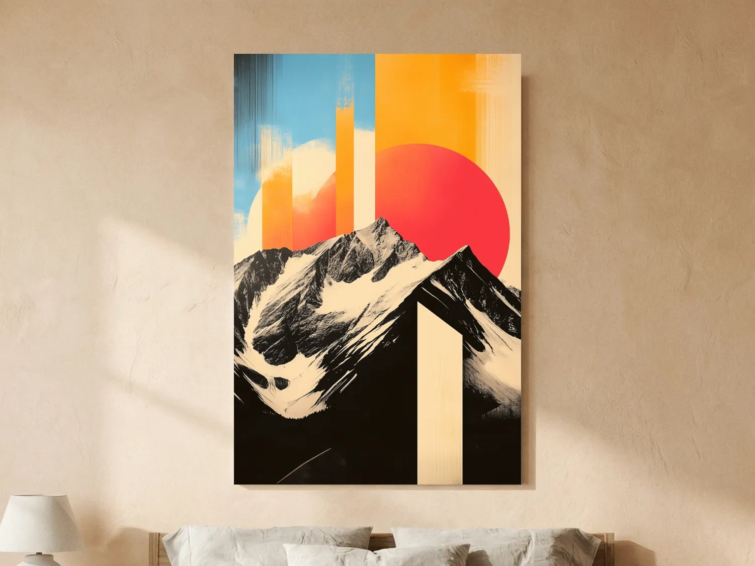 Retro Snowcapped Mountain Sunset Collage - Modern Geometric Landscape Wall Art