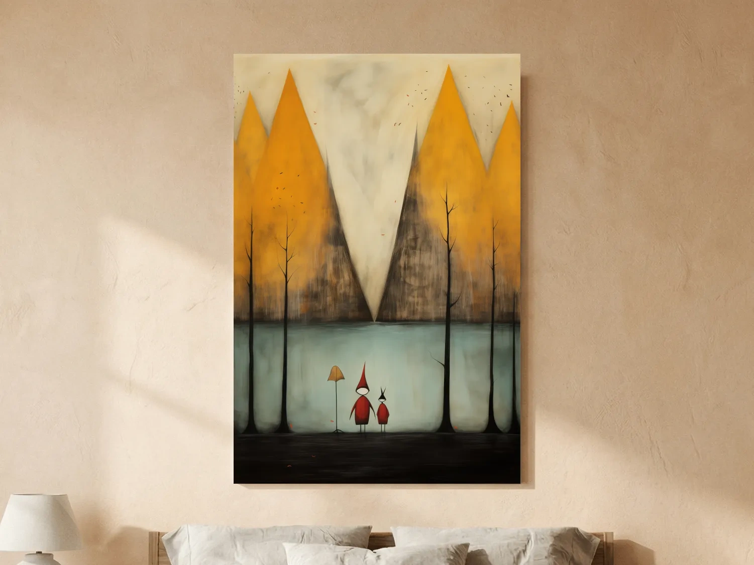 Whimsical Mountain Lake Scene Painting - Storybook Landscape Wall Art