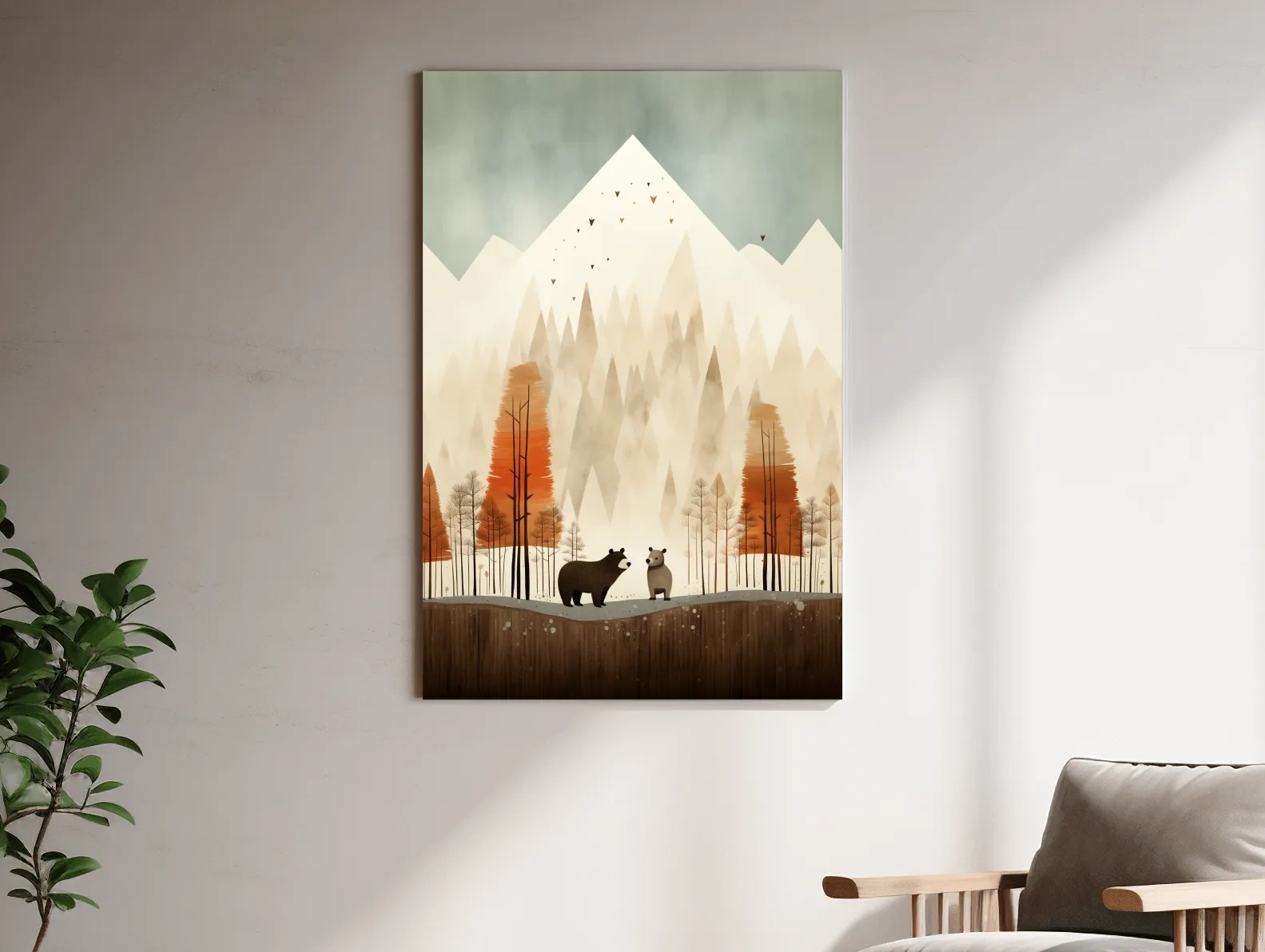 Whimsical Bear Family Autumn Forest Illustration - Nursery Woodland Wall Art