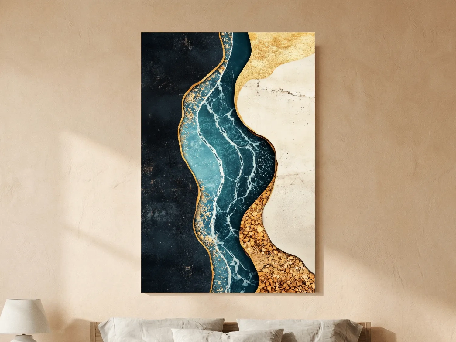 Luxurious Fluid Marble River Abstract - Gold Geode Resin Style Wall Art