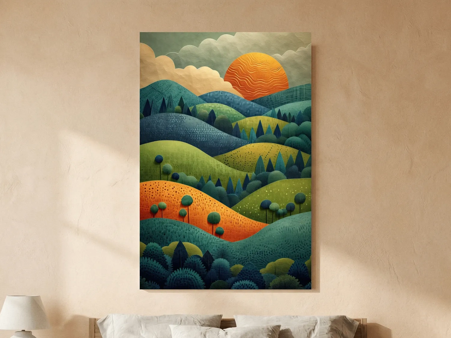 Layered Mountain Sunset Landscape - Mid Century Modern Forest Wall Art