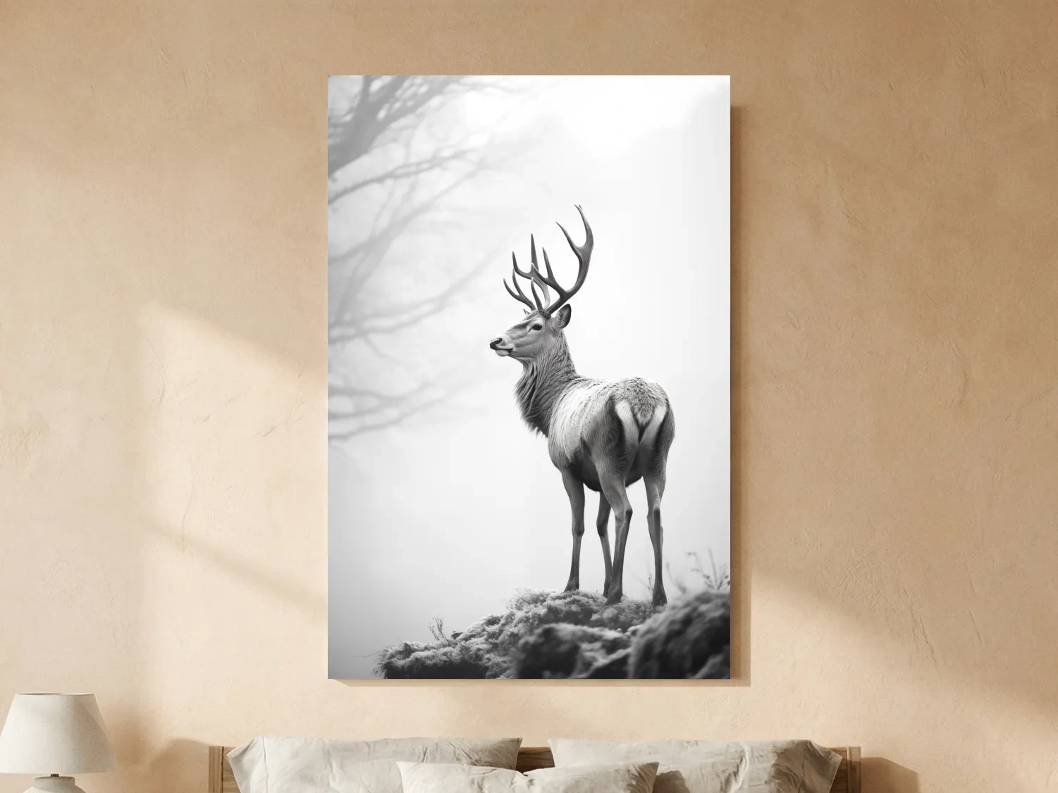 Black And White Stag Portrait - Minimalist Wildlife Photography Wall Art