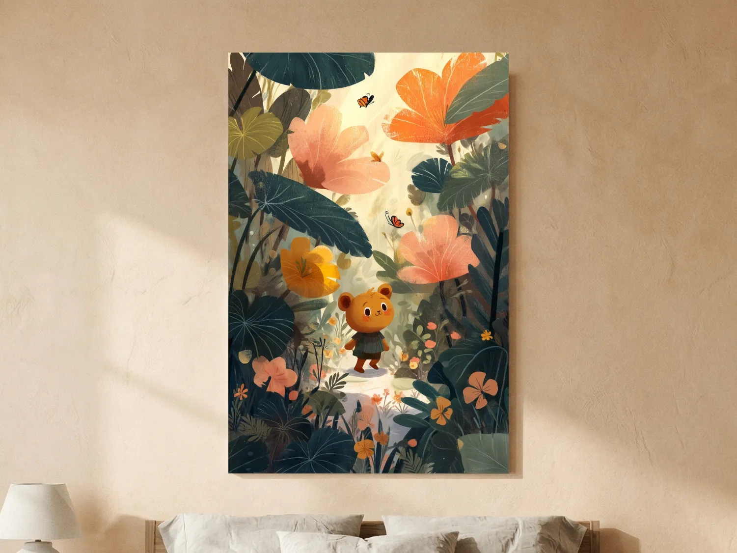 Whimsical Teddy Bear In Enchanted Garden - Cute Childrens Nursery Wall Art