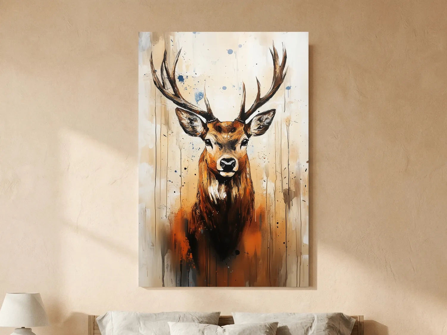 Impasto Style Deer Stag Portrait - Rustic Wildlife Wall Art