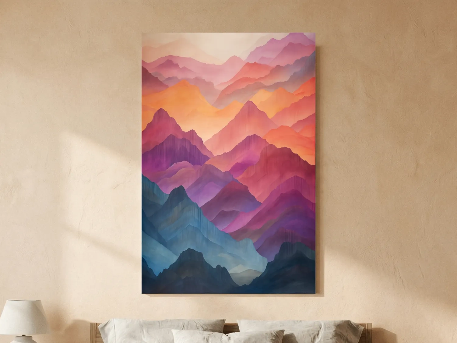 Vibrant Watercolor Layered Mountains - Abstract Sunset Landscape Wall Art