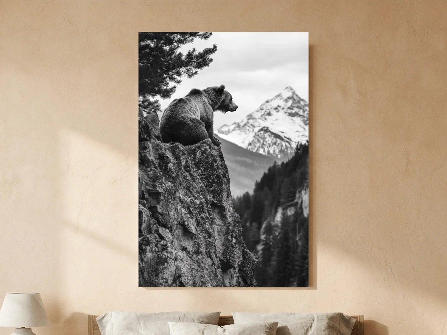 Black And White Grizzly Bear Photographic Artwork - Alpine Wildlife Wall Art