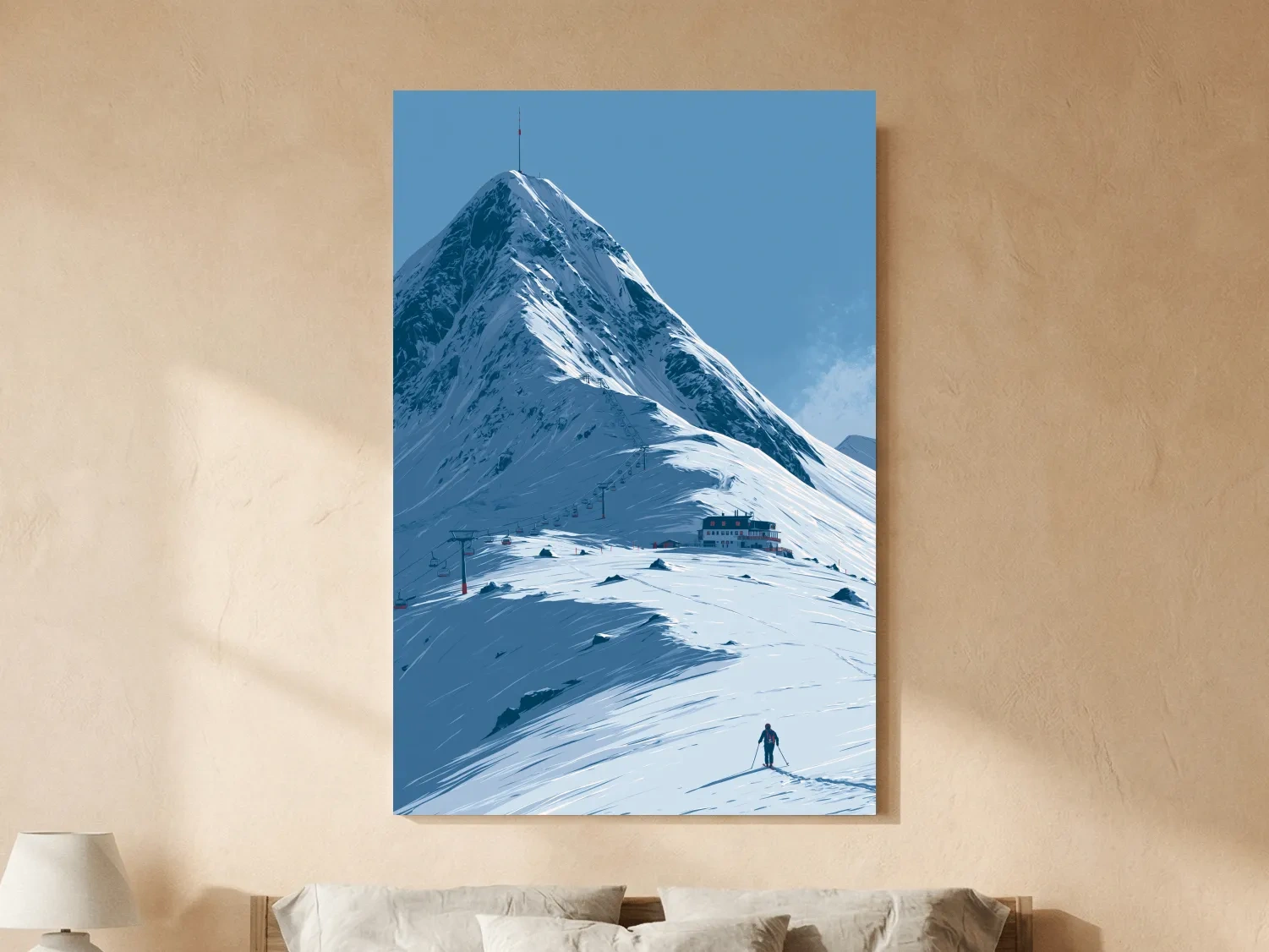Alpine Mountain Skier Artwork - Minimalist Winter Landscape Wall Art