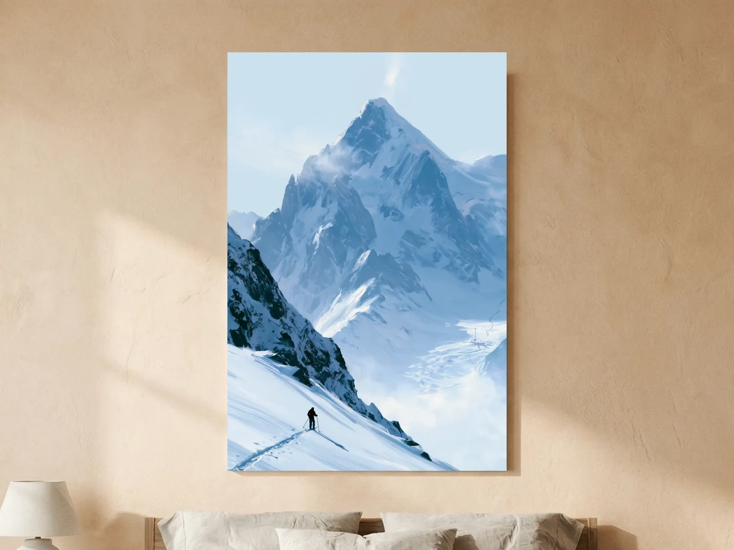 Backcountry Skier Alpine Peak Landscape - Minimalist Winter Mountain Wall Art