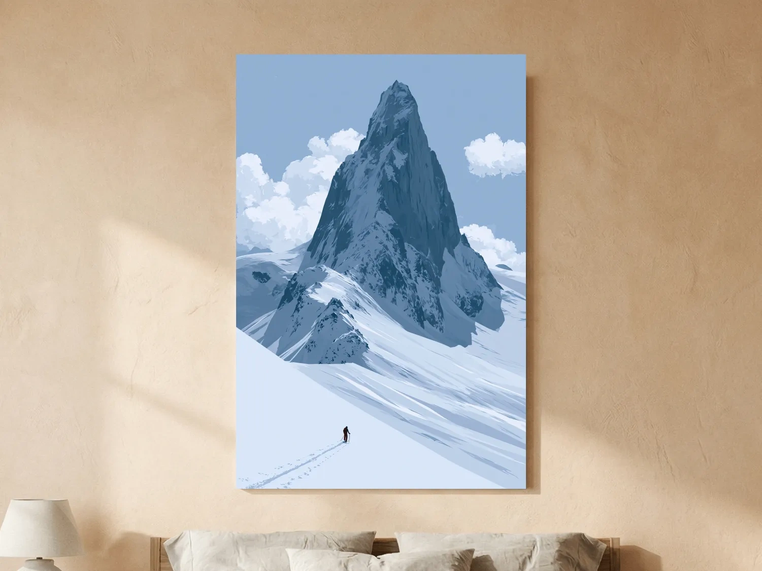 Backcountry Alpine Skier Illustration - Minimalist Mountain Landscape Wall Art