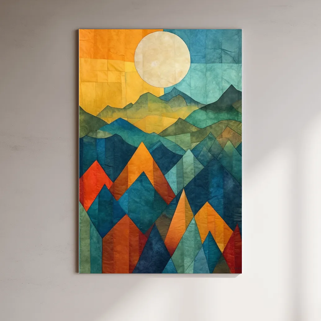 Abstract stained glass style mountain artwork
