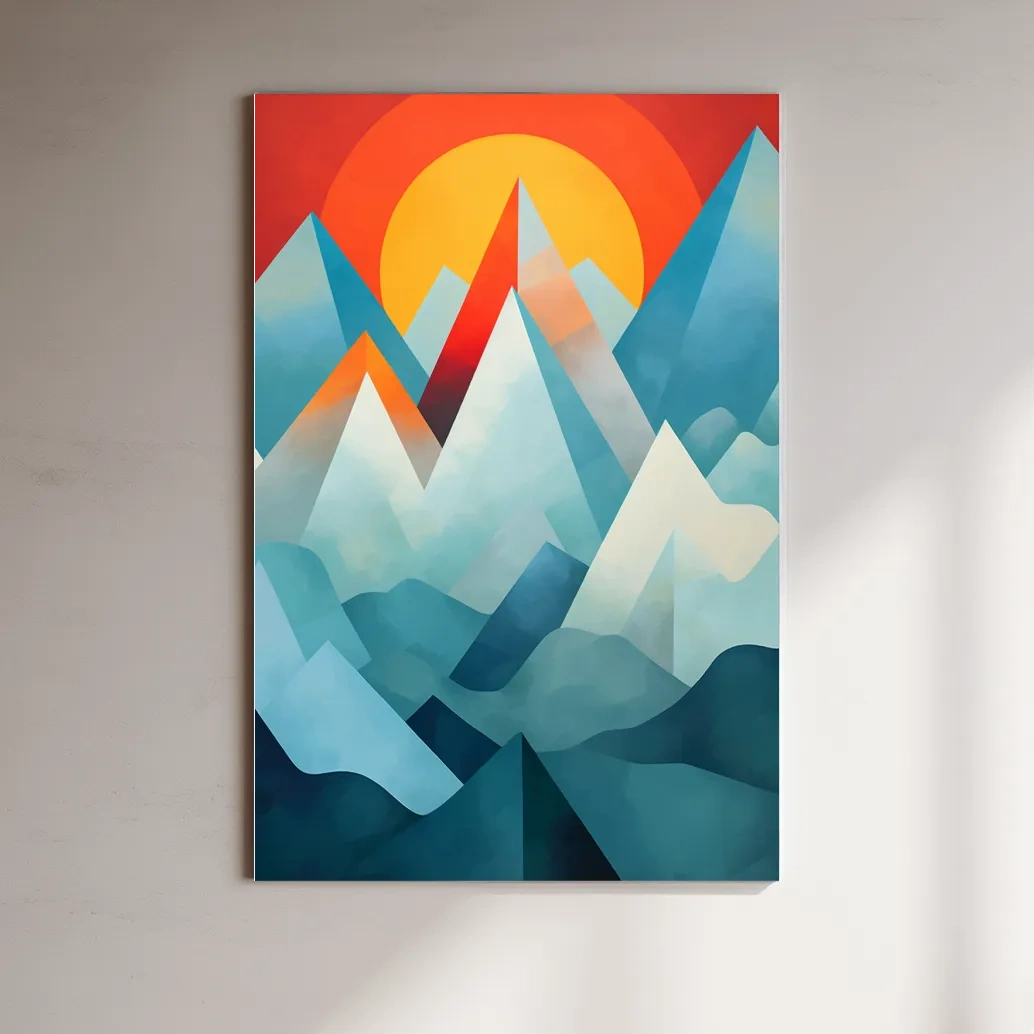 Abstract suprematism sunset mountain painting